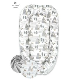 Cosulet bebelus, MimiNu, Pentru dormit, Cu doua fete, Baby Nest 105x66 cm, Husa 100% bumbac, Din bumbac certificat Oeko Tex Standard 100, Cu salteluta, Detasabila, Forest/Grey