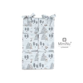 Organizator pentru patut, MimiNu, Din bumbac certificat Oeko Tex Standard 100, Cu 6 compartimente, Doua panglici, 70x40 cm, Forest