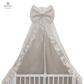 Baldachin, MimiNu, Pentru patut, Cu funda si volanas, 210x145 cm, Material certificat Oeko Tex Standard 100, Colectia Royal, Beige