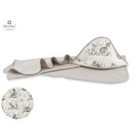 Prosop cu gluga, MimiNu, Mare, Dimensiune 100x100 cm, Din bumbac si thermo fleece, Materiale certificate Oeko Tex Standard 100, Design, Calm Forest Beige