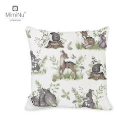 Perna clasica de dormit, MimiNu, Cu husa detasabila cu fermoar, Din bumbac certificat Oeko Tex Standard 100, 40x40 cm, Design, Calm Forest Natural