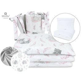 Lenjerie patut cu 5 piese, MimiNu, Pentru patut 120x60 cm, Cu pilota si perna, Din bumbac certificat Oeko Tex Standard 100, Lulu Rose