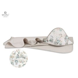 Prosop cu gluga, MimiNu, Mare, Dimensiune 100x100 cm, Din bumbac si thermo fleece, Materiale certificate Oeko Tex Standard 100, Design, Zoo on Bikes Nugat