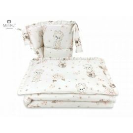 Lenjerie patut cu 3 piese, MimiNu, Pentru patut 120x60 cm, Cu protectie laterala, Cu volanase, Din bumbac certificat Oeko Tex Standard 100, Design, Powdery Pink Ballerina