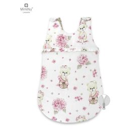 Sac de dormit, MimiNu, Pentru bebelusi, De iarna, Cu volanase, Din bumbac certificat Oeko Tex Standard 100, Cu fermoar lateral, Cu capse pe umar, 70 cm, 0 - 6 luni, 2.5 Tog, Design, Pink Ballerina