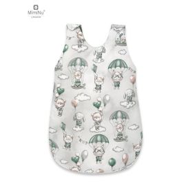 Sac de dormit, MimiNu, Pentru bebelusi, De iarna, Din bumbac certificat Oeko Tex Standard 100, Cu fermoar lateral, Cu capse pe umar, 70 cm, 0 - 6 luni, 2.5 Tog, Parachutes Olive