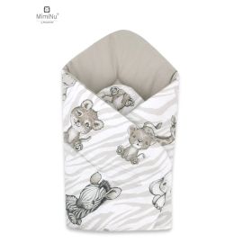 Paturica de infasat, MimiNu, Cu doua fete, Cu multiple utilizari, Cu inchidere arici velcro, Dimensiune 75x75 cm, Din bumbac certificat Oeko Tex Standard 100, Safari Beige