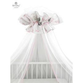 Baldachin, MimiNu, Din tull, Mare, Cu funda din bumbac, Dimensiune 400x170 cm, Materiale certificate Oeko Tex Standard 100, Lulu Rose