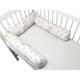 Aparatoare pentru patut, MimiNu, Tip rulou, Pentru patut, Lungime 180 cm, Din bumbac certificat Oeko Tex Standard 100, Sweet Deer Pink 