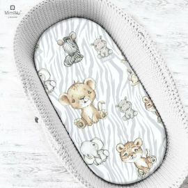 Cearceaf cu elastic, MimiNu, Pentru landou, carucior si cosulet, Dimensiune 80x35 cm, Din bumbac certificat Oeko Tex Standard 100, Safari Natural