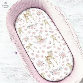 Cearceaf cu elastic, MimiNu, Pentru landou, carucior si cosulet, Dimensiune 80x35 cm, Din bumbac certificat Oeko Tex Standard 100, Sweet Deer Pink
