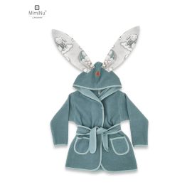 Halat de baie, MimiNu, Cu urechi, 6 - 24 luni, Moale, Cu buzunare, Cu cordon, Din bumbac si thermo fleece, Materiale certificate Oeko Tex Standard 100, Parachutes Olive