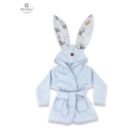 Halat de baie, MimiNu, Cu urechi, 6 - 24 luni, Moale, Cu buzunare, Cu cordon, Din bumbac si thermo fleece, Materiale certificate Oeko Tex Standard 100, Parachutes Blue