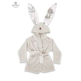 Halat de baie, MimiNu, Cu urechi, 6 - 24 luni, Moale, Cu buzunare, Cu cordon, Din bumbac si thermo fleece, Materiale certificate Oeko Tex Standard 100, Safari Beige