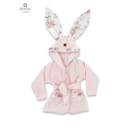 Halat de baie, MimiNu, Cu urechi, 6 - 24 luni, Moale, Cu volanase, Cu buzunare, Cu cordon, Din bumbac si thermo fleece, Materiale certificate Oeko Tex Standard 100, Design, Pink Ballerina