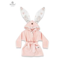 Halat de baie, MimiNu, Cu urechi, 6 - 24 luni, Moale, Cu volanase, Cu buzunare, Cu cordon, Din bumbac si thermo fleece, Materiale certificate Oeko Tex Standard 100, Design, Powdery Pink Ballerina