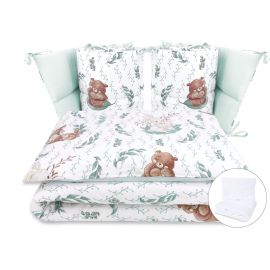 Lenjerie patut cu 6 piese, MimiNu, Pentru patut 120x60 cm, Cu pilota si perna, Cu doua aparatori laterale, Din bumbac certificat Oeko Tex Standard 100, Lulu Natural