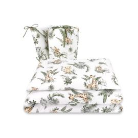 Lenjerie patut 3 piese, Qmini, Pentru patut 120x60 cm, Cu protectie laterala, Din bumbac certificat Oeko Tex Standard 100, Safari