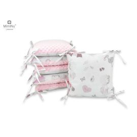 Aparatoare pentru patut, MimiNu, Cu 6 pernute, Cu fermoar, Cu husa lavabila, Pentru patut 120X60 cm, Din bumbac si tesatura pufoasa Minky, Materiale certificate Oeko Tex Standard 100, Minky Baby Shower Pink
