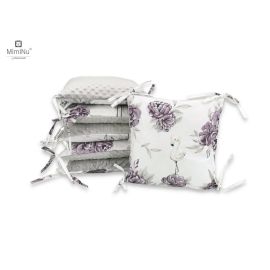Aparatoare pentru patut, MimiNu, Cu 6 pernute, Cu fermoar, Cu husa lavabila, Pentru patut 120X60 cm, Din bumbac si tesatura pufoasa Minky, Materiale certificate Oeko Tex Standard 100, Minky Peonie Plum