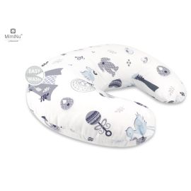 Perna pentru alaptat, MimiNu, Din bumbac certificat Oeko Tex Standard 100, Cu husa detasabila, Cu fermoar securizat, Circumferinta 155 cm, Baby Shower Blue