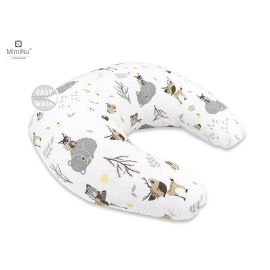 Perna pentru alaptat, MimiNu, Din bumbac certificat Oeko Tex Standard 100, Cu husa detasabila, Cu fermoar securizat, Circumferinta 155 cm, Forest Friends Beige