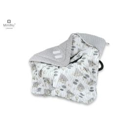 Paturica calduroasa de infasat, MimiNu, Pentru scoica, scaun auto/carucior, Cu gluga si urechi, Cu sistem de prindere pe baza de velcro, Dimensiune 90x90 cm, Din tesatura pufoasa Minky + Bumbac, Materiale certificate Oeko Tex Standard 100, Forest