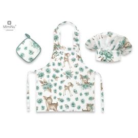 Set Micutul bucatar, MimiNu, Cu sort, o boneta si accesoriu pentru vase calde, Din bumbac certificat Oeko Tex Standard 100, Sweet Deer Mint