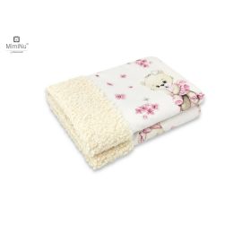 Paturica pufoasa, MimiNu, Calduroasa, Cu doua fete, Dimensiune 70x100 cm, Din tesatura imitatie de lana si bumbac, Materiale certificate Oeko Tex Standard 100, Ecru Pink Ballerina