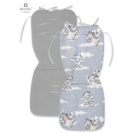 Salteluta pentru carucior, MimiNu, Reversibila, Cu doua fete, Din catifea si bumbac, Materiale certificate Oeko Tex Standard 100, 78 x 34 cm, Design, Dragons/Gray