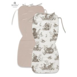 Salteluta pentru carucior, MimiNu, Reversibila, Cu doua fete, Din catifea si bumbac, Materiale certificate Oeko Tex Standard 100, 78 x 34 cm, Design, Calm Forest Beige/Beige