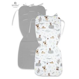 Salteluta pentru carucior, MimiNu, Reversibila, Cu doua fete, Din catifea si bumbac, Materiale certificate Oeko Tex Standard 100, 78 x 34 cm, Forest Friends Beige/Gray