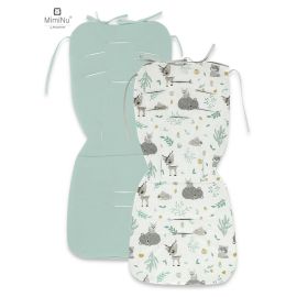 Salteluta pentru carucior, MimiNu, Reversibila, Cu doua fete, Din catifea si bumbac, Materiale certificate Oeko Tex Standard 100, 78 x 34 cm, Forest Friends Mint/Cold Mint