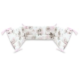 Aparatoare pentru patut, Qmini, Din bumbac certificat Oeko Tex Standard 100, 180x30 cm, Cu panglici, Teddy Bear and Friends Pink