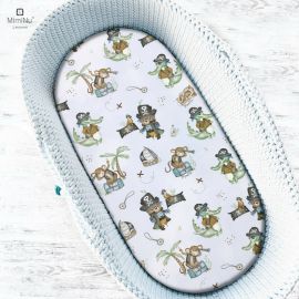 Cearceaf cu elastic, MimiNu, Pentru landou, carucior si cosulet, Dimensiune 80x35 cm, Din bumbac certificat Oeko Tex Standard 100, Design, Pirates Blue