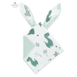 Jucarie textila senzoriala, MimiNu, Moale, Cu doua fete, 30 x 30 cm, Din tesatura Minky si bumbac, Materiale certificate Oeko Tex Standard 100, Minky Dino Mint