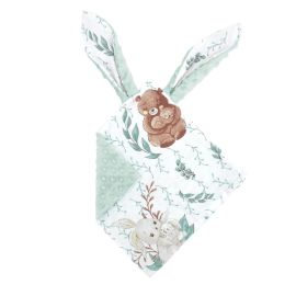 Jucarie textila senzoriala, MimiNu, Moale, Cu doua fete, 30 x 30 cm, Din tesatura minky si bumbac, Materiale certificate Oeko Tex Standard 100, Minky Lulu Natural