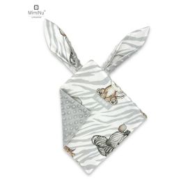 Jucarie textila senzoriala, MimiNu, Moale, Cu doua fete, 30 x 30 cm, Din tesatura minky si bumbac, Materiale certificate Oeko Tex Standard 100, Minky Safari Natural