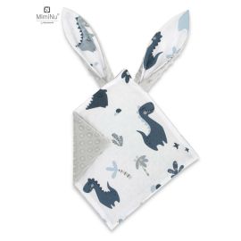 Jucarie textila senzoriala, MimiNu, Moale, Cu doua fete, 30 x 30 cm, Din tesatura minky si bumbac, Materiale certificate Oeko Tex Standard 100, Minky Dino Granat