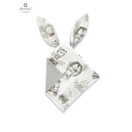 Jucarie textila senzoriala, MimiNu, Moale, Cu doua fete, 30 x 30 cm, Din tesatura de catifea si bumbac, Materiale certificate Oeko Tex Standard 100, Velvet Zoo on Bikes Beige