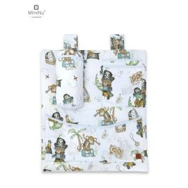 Organizator pentru patut, MimiNu si leagan, Din bumbac certificat Oeko Tex Standard 100, 3 compartimente, 53x46 cm, Design, Pirates Blue