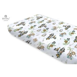 Cearceaf cu elastic, MimiNu, Pentru pat 160x80 cm, Din bumbac certificat Oeko Tex Standard 100, Design, Pirates Blue