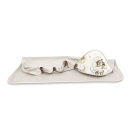Prosop cu gluga, Qmini, Mare, Dimensiune 100x100 cm, Din bumbac si thermo fleece, Materiale certificate Oeko Tex Standard 100, Teddy Bear and Friends Beige