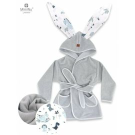 Halat de baie, MimiNu, Cu urechi, 6 - 24 luni, Moale, Cu buzunare, Cu cordon, Din bumbac si thermo fleece, Materiale certificate Oeko Tex Standard 100, Dino Granat