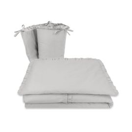 Lenjerie patut cu 3 piese, MimiNu, Pentru patut 120x60 cm, Cu volanase, Cu protectie laterala, Din bumbac certificat Oeko Tex Standard 100, Colectia Royal, Grey