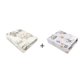 Set 2 cearceafuri cu elastic, MimiNu, Pentru patut leagan sau patut co-sleeper, 90x50 cm, Din bumbac, Material certificat Oeko Tex Standard 100, Zoo on Bikes Nugat and Parachutes Blue