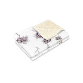 MimiNu - Paturica calduroasa si pufoasa, Cu doua fete, Dimensiune 70x100 cm, Din tesatura imitatie de lana si bumbac, Materiale certificate Oeko Tex Standard 100, Ecru Peonie Plum
