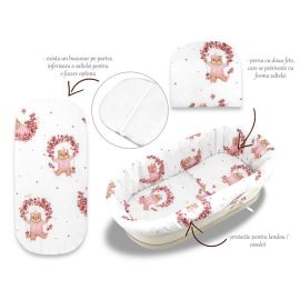 Set pentru landou/cosulet, MimiNu, Cu protectie, saltea si pernuta, Din bumbac certificat Oeko Tex Standard 100, Design, Betty