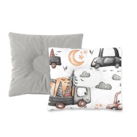 Perna bebelus, MimiNu, Profilata, Cu doua fete, Cu functie anti-soc, Pufoasa, Din catifea si bumbac, Materiale certificate Oeko Tex Standard 100, 23x26 cm, Velvet Cars Grey
