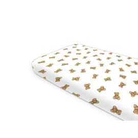 Cearceaf cu elastic, Qmini, Pentru pat 160x80 cm, Din bumbac certificat Oeko Tex Standard 100, Design, Teddy Toys